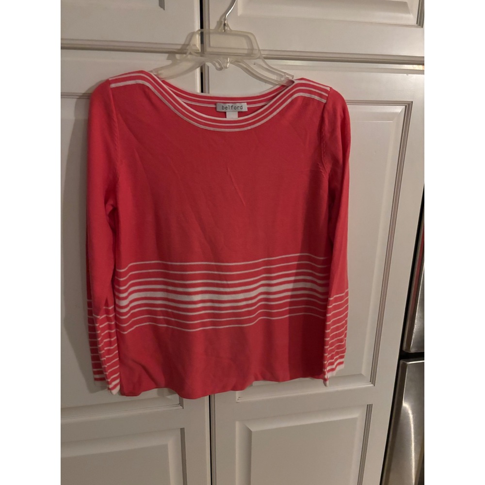 Belford Womens Coral Pink 100% Pima Cotton Striped Boat Neck Sweater Size M